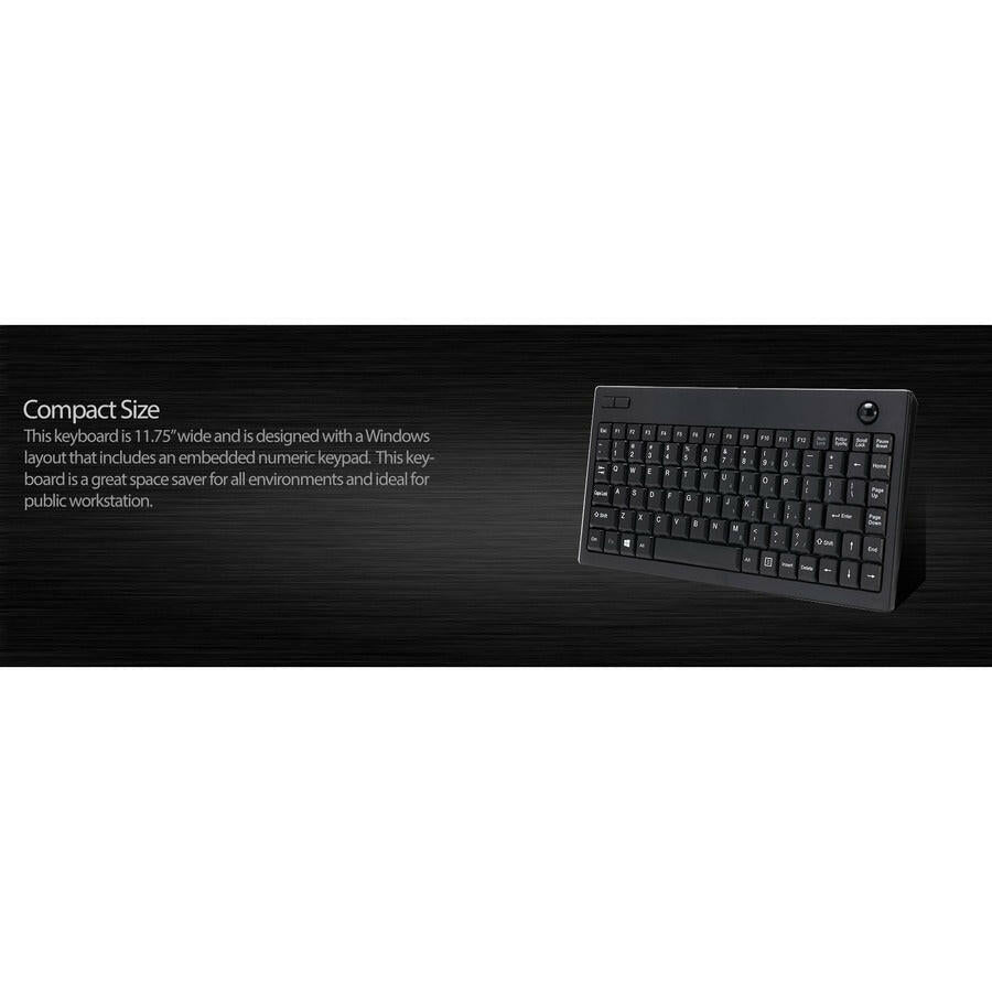 Adesso Wireless 2.4G Mini Trackball Keyboard with Built-in Trackball for Compact Spaces