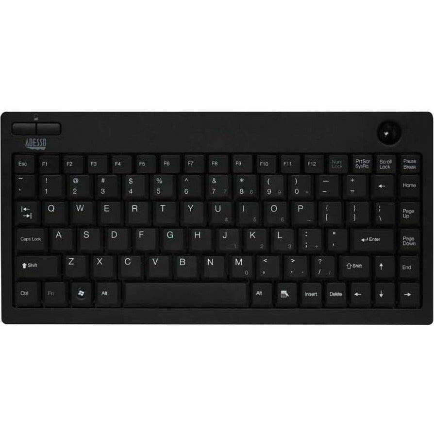 Adesso Wireless 2.4G Mini Trackball Keyboard with Built-in Trackball for Compact Spaces