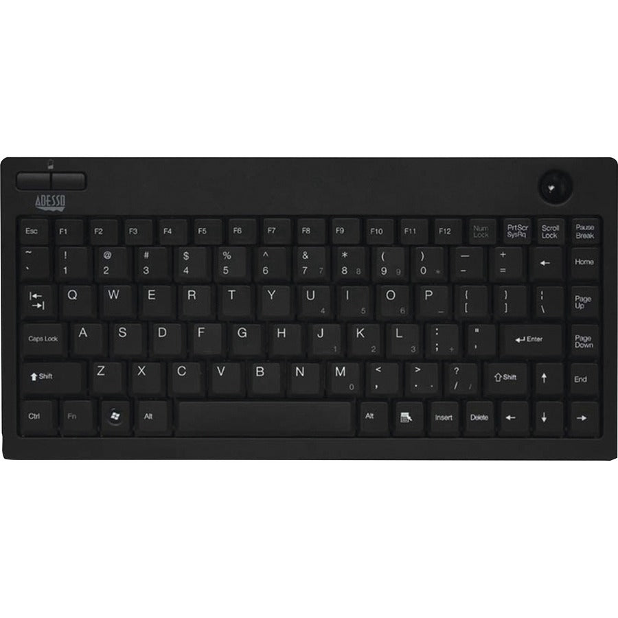 Adesso Wireless 2.4G Mini Trackball Keyboard with Built-in Trackball for Compact Spaces