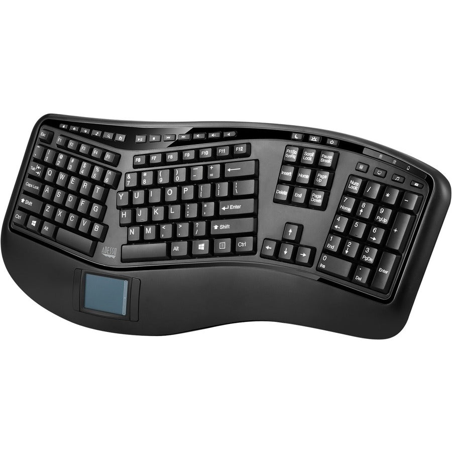 Adesso WKB-4500UB Wireless 3D Ergonomic Touchpad Keyboard with Split Key Design & Hotkeys