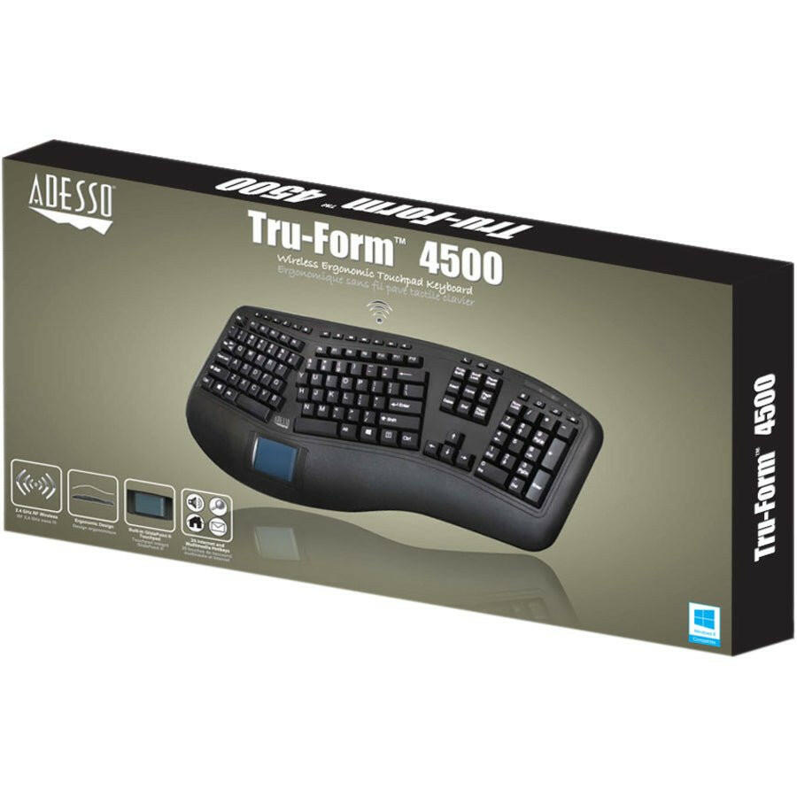 Adesso WKB - 4500UB Wireless 3D Ergonomic Touchpad Keyboard with Split Key Design & Hotkeys - Store 42