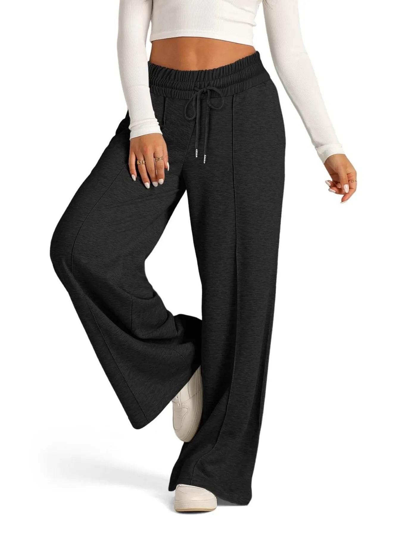 Full Size Drawstring Relaxed Fit Wide Leg Pants Plus Size - Store 42