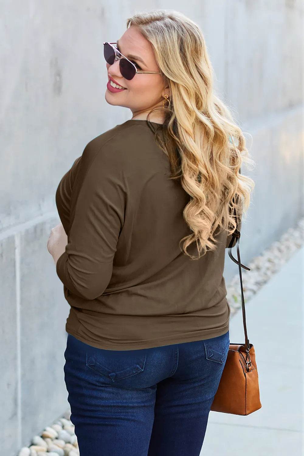 Basic Bae Full Size Round Neck Batwing Sleeve Top - Soft Stretch Rayon Blend, Opaque Design - Store 42