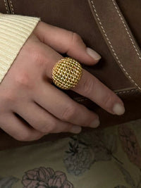 Stainless Steel Textured Dome Ring Gold 7