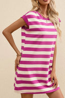 Stripe Cap Sleeve Pocketed Shift Tee Dress