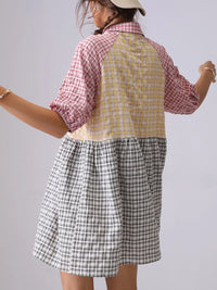 Colorful Mixed Gingham Shirt Dress