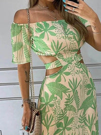 Full Size Cutout Off-Shoulder Printed Maxi Dress Plus Size - Store 42