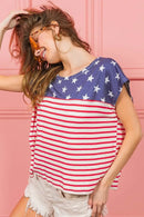 BiBi Star Printed & Stripe Combo Top - Unique Pattern Mixing, 100% Cotton, Slightly Stretchy - Store 42