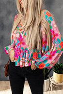 Floral Smocked Blouse with Ruffled Balloon Sleeves - 100% Polyester, Machine Washable, Opaque - Store 42