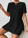 Casual Round Neck T-Shirt and Shorts Set Black