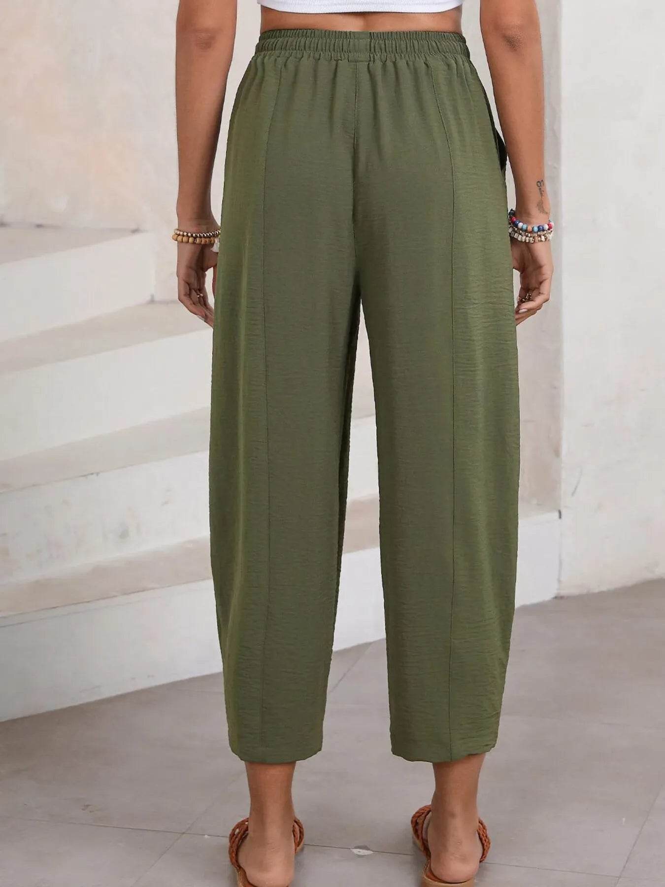 Full Size Drawstring Wide Leg Cropped Pants Plus Size