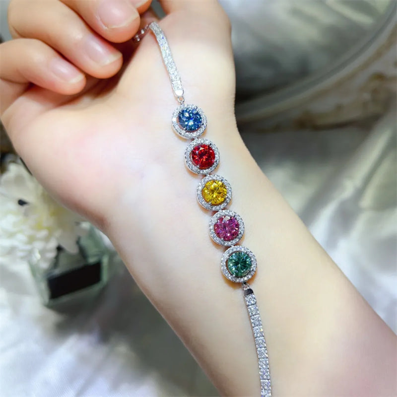 5 Carat Moissanite Bracelet in 925 Sterling Silver with Platinum-Plating, Elegant Gift Box Included