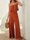 Swiss Dot Layered Cami and Pants Set Orange-Red