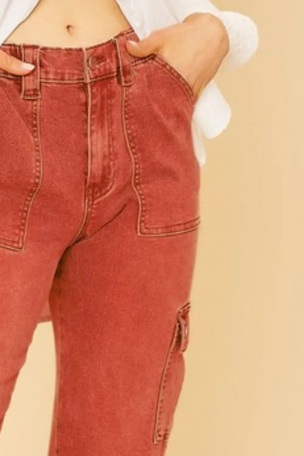 Annie Wear Stylish Straight Leg Jeans with Cargo Pockets - Versatile and Slightly Stretchy