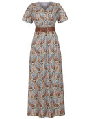 Full Size Printed V-Neck Short Sleeve Maxi Dress Plus Size - Store 42