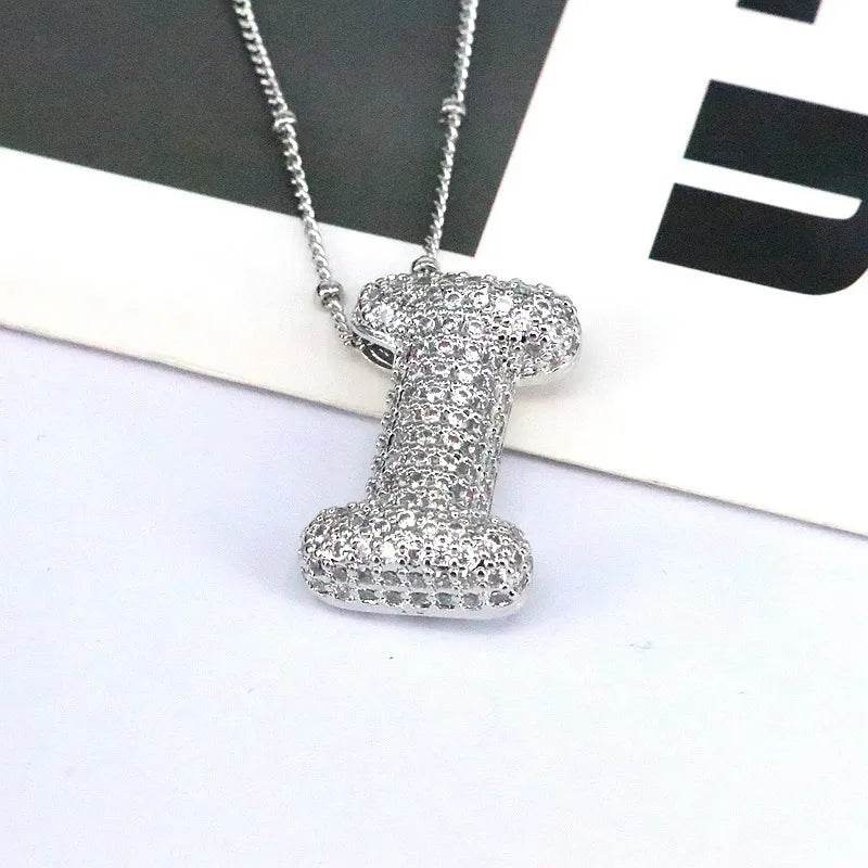 Elegant Copper Inlaid Zircon Letter Pendant Necklace - Platinum-Plated with 16.9 In Chain - Store 42