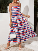 Contrast Striped Square Neck Midi Cami Dress Scarlet