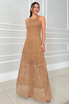 Hollowed-Out Sleeveless Maxi Dress Ochre