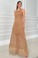 Hollowed-Out Sleeveless Maxi Dress Ochre