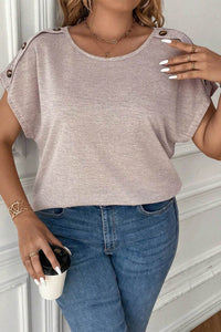 Plus Size Decorative Button Round Neck Short Sleeve T-Shirt - Store 42