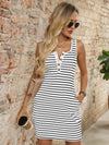 Striped Button Front Wide Strap Tank Dress White