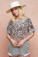 BiBi Stripe Rayon Span Knit Color Block Top With Leopard - Store 42