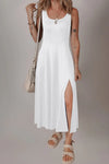 Side Slit Scoop Neck Wide Strap Dress White