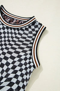 Checkered Round Neck Sleeveless Midi Dress