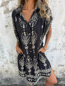 Full Size Printed Short Sleeve Button-Up Shirt Dress Plus Size - Store 42