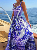 Full Size Printed Sweetheart Neck Maxi Cami Dress Plus Size - Store 42