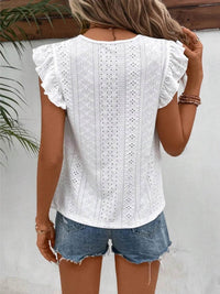 Elegant Eyelet Round Neck Cap Sleeve Top - 95% Polyester, No Stretch, Imported - Store 42