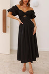 Sweetheart Neck Puff Sleeve Dress Black