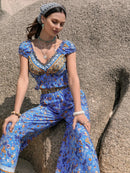 Printed V-Neck Top and Pants Set