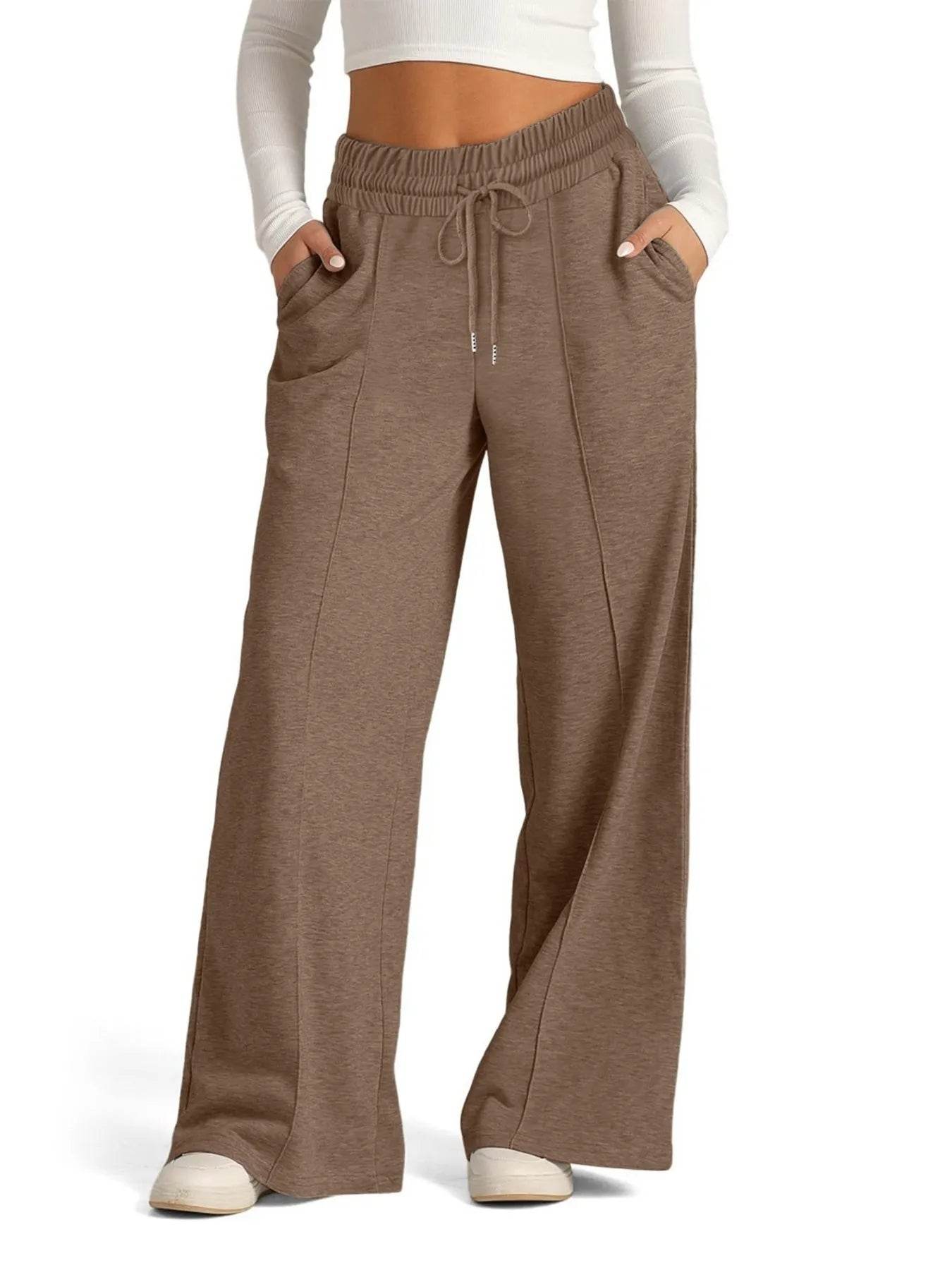 Full Size Drawstring Relaxed Fit Wide Leg Pants Plus Size - Store 42