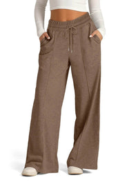Full Size Drawstring Relaxed Fit Wide Leg Pants Plus Size - Store 42