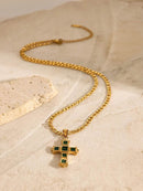 18K Gold-Plated Stainless Steel Zircon Cross Pendant Necklace - Elegant Christian Jewelry - Store 42