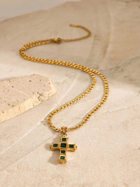 18K Gold-Plated Stainless Steel Zircon Cross Pendant Necklace - Elegant Christian Jewelry - Store 42