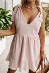 Embroidered Eyelets Ruffled Hem Sleeveless Mini Dress Watermelon pink