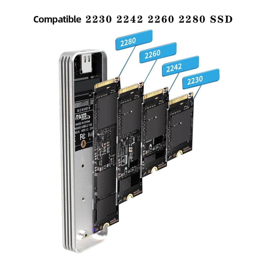 ALLOYSEED M.2 NVMe SATA SSD Enclosure, USB C 10Gbps Dual Protocol External Case