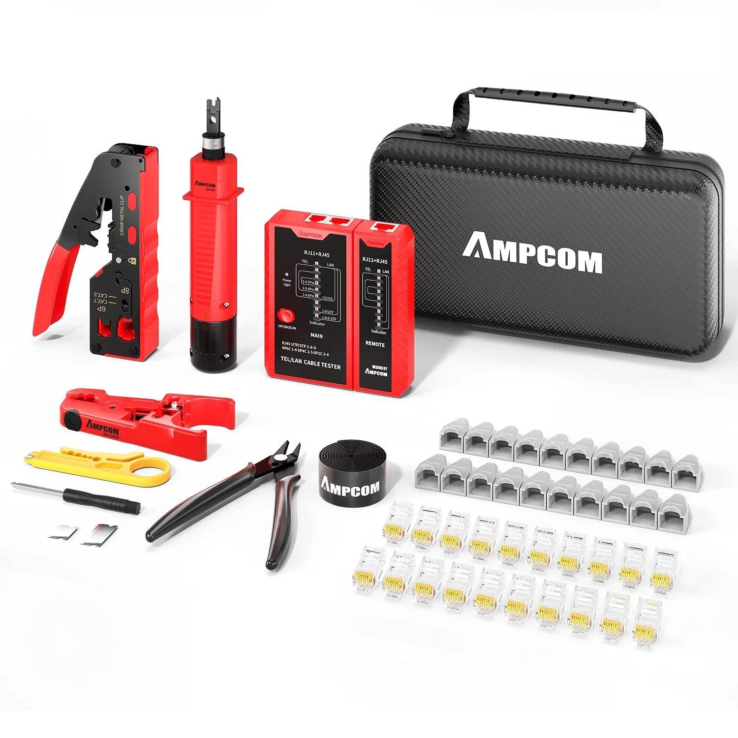 AMPCOM RJ45 Pass Through Crimping Kit for Cat5e, Cat6, Cat7 - Complete Networking Tool Set