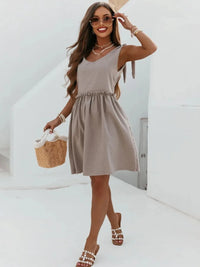 V-Neck Tie Shoulder Mini Dress