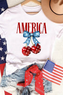 AMERICA Bow Cherry Crewneck T-Shirt – Comfortable Stretch Fit, Soft Polyester-Cotton Blend - Store 42