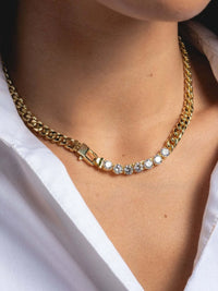 18K Gold-Plated Zircon Necklace and Bracelet Jewelry Set