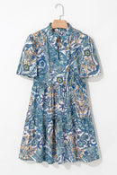 Paisley Floral V Neck Short Sleeve Mini Dress