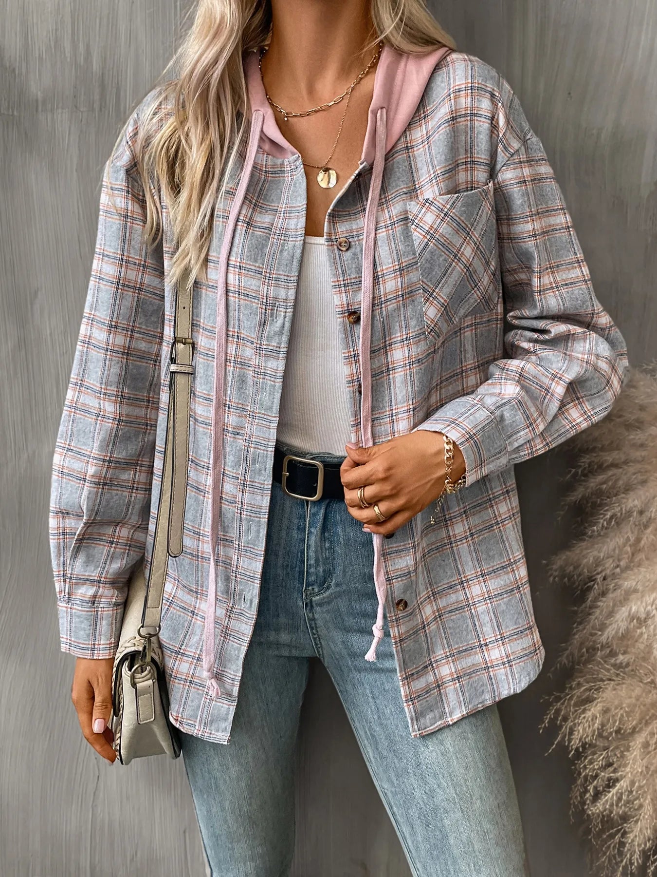 Plaid Button-Up Hooded Shirt