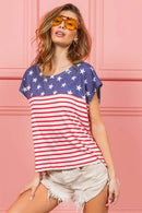 BiBi Star Printed & Stripe Combo Top - Unique Pattern Mixing, 100% Cotton, Slightly Stretchy - Store 42