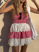 Eyelet Gingham Ruffle Layered Tube Dress Strawberry