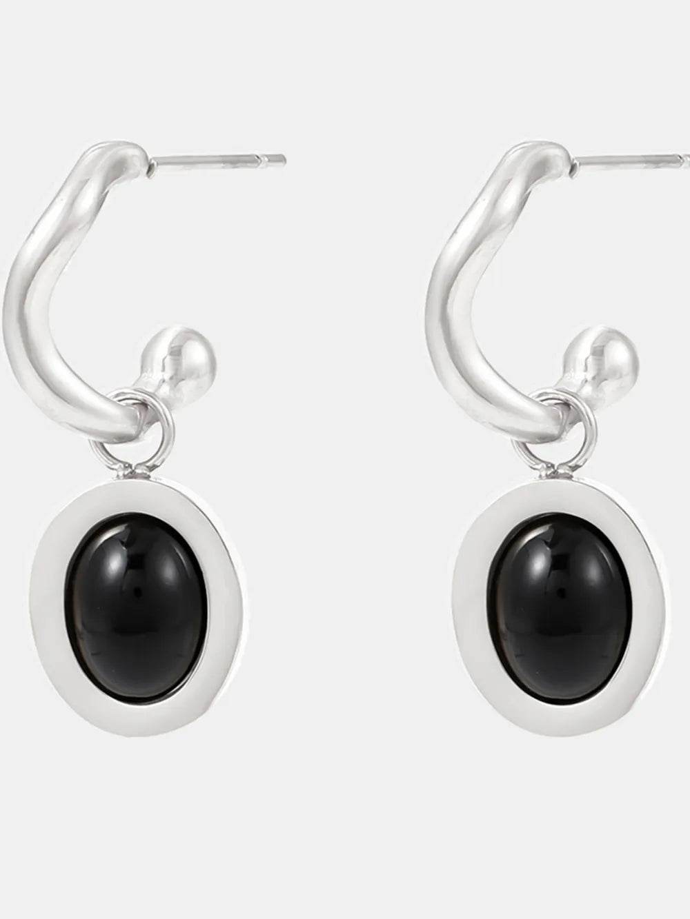 Elegant 18K Gold-Plated Stainless Steel Oval Drop Earrings with Agate and Kyanite Accents - Store 42