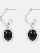 Elegant 18K Gold-Plated Stainless Steel Oval Drop Earrings with Agate and Kyanite Accents - Store 42