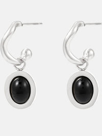 Elegant 18K Gold-Plated Stainless Steel Oval Drop Earrings with Agate and Kyanite Accents - Store 42